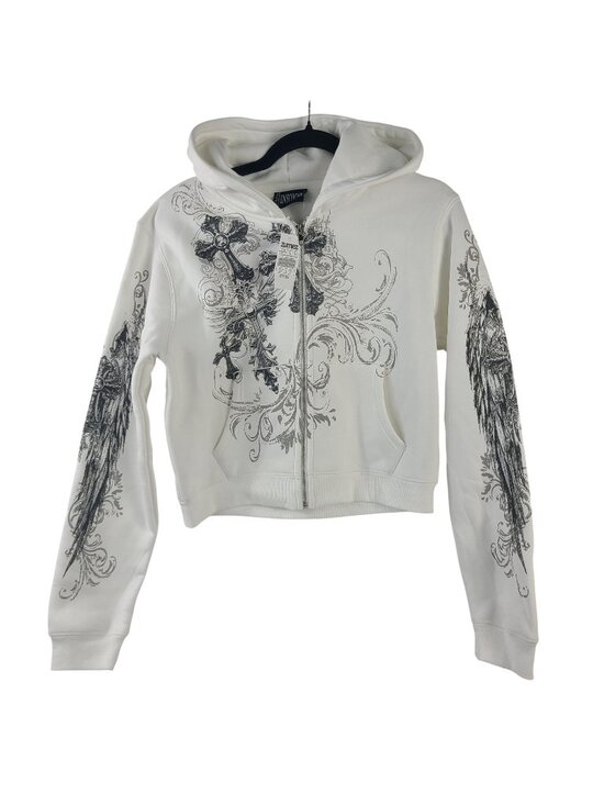 Insomnia Tops - NEW Insomnia IV Elegance Cropped Hoodie With Angel & Cross Graphic White Sz XL